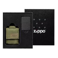 Подарочный набор зажигалка Zippo Black Crackle® и зелёный нейлоновый чехол 49400